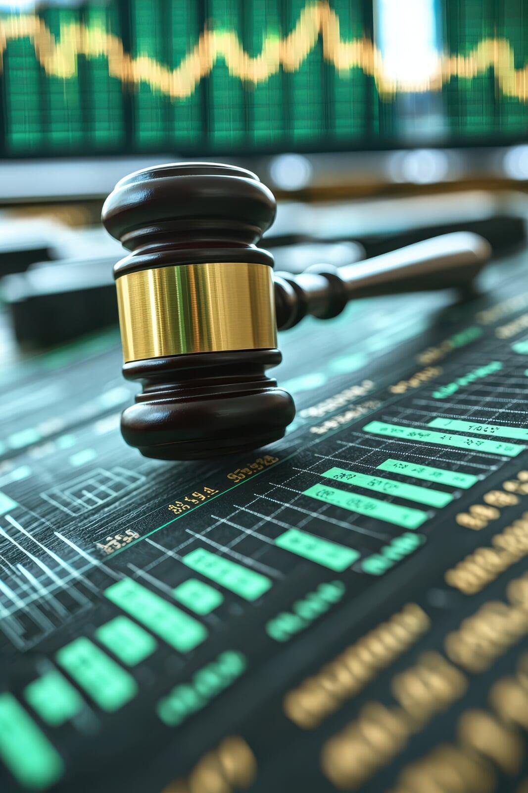 Gavel resting on a data display